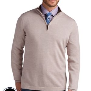 Cream Brown Tan - VNeck Zip Up Sweater- Size M